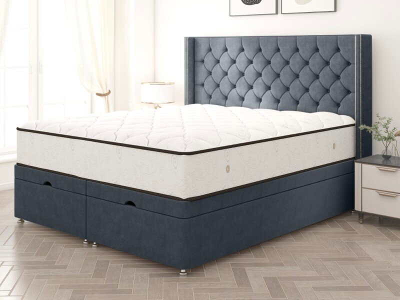 Percival WingBack Chesterfield Ottoman Divan Bed, Angle View.