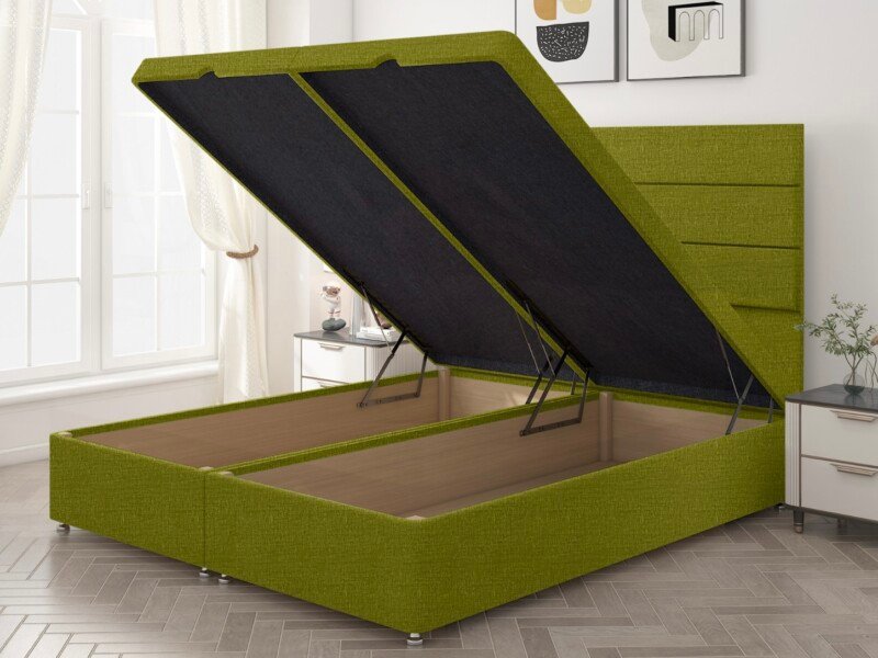 Harry Panel Ottoman Divan Bed, Storage open view.