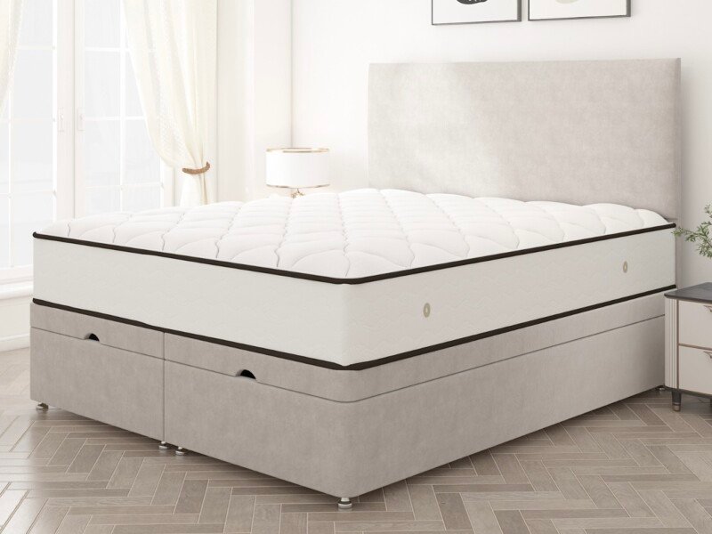 Minimalist Plain Ottoman Divan Bed, angle view.