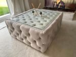 Bella Glass top Chesterfield Footstool Pouffe Coffee Table