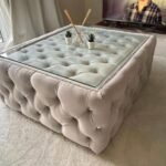 Bella Glass top Chesterfield Footstool Pouffe Coffee Table