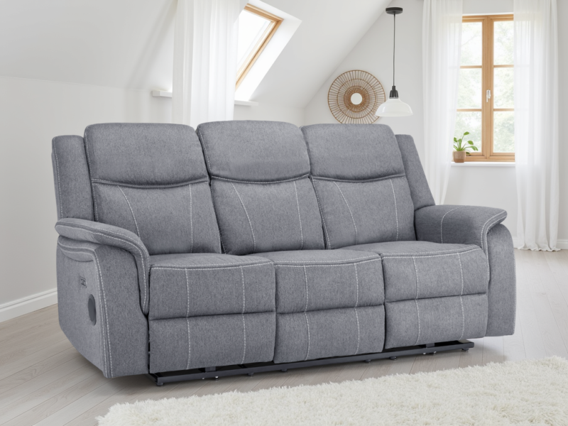 Galaxy Tech Electric Recliner Fabric - 3 Seater