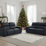 Bellagio Genuine Leather Electric Recliner Sofa Black 3+2 Set