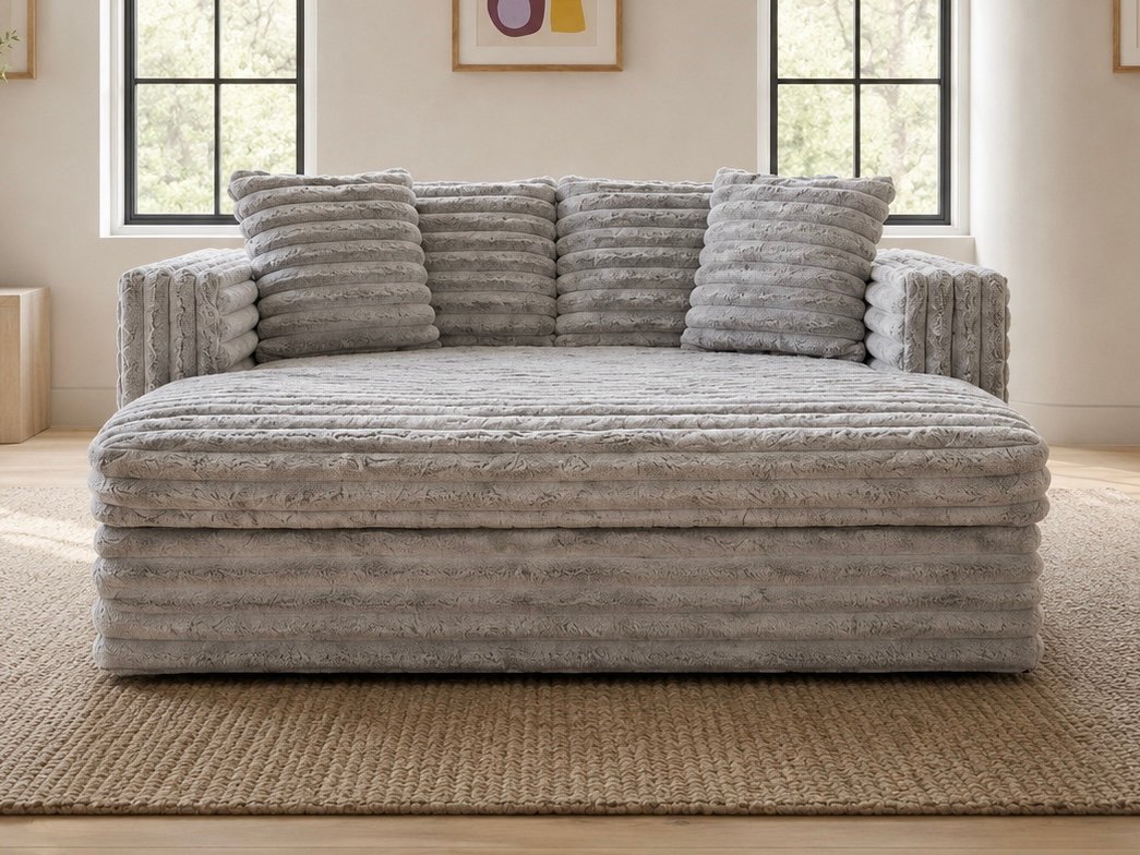 Furby Cord Fur Cinema Chaise Sofa with Cupholders – Black | Swaye