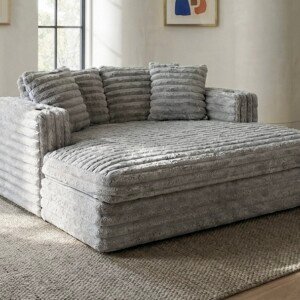 Furby Cord Fur Cinema Chaise Sofa with Cupholders – Black | Swaye