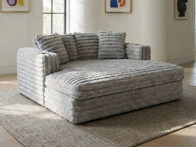 Furby Cord Fur Cinema Chaise Sofa with Cupholders